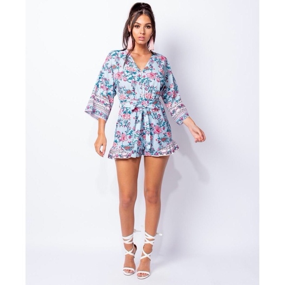 Floral Romper with Flared Sleeves - Picture 6 of 10